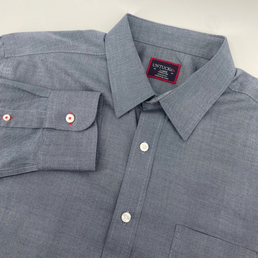 UNTUCKit Pio Cesare Shirt Mens Large Navy Blue Wrinkle Free Button Down